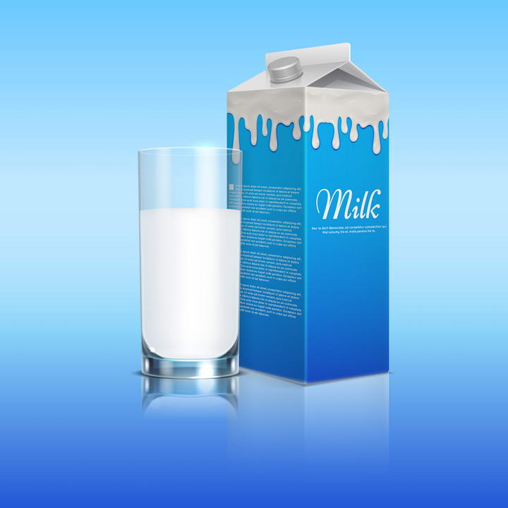 蓝色盒装牛奶和玻璃杯中的牛奶饮料免抠矢量图片素材