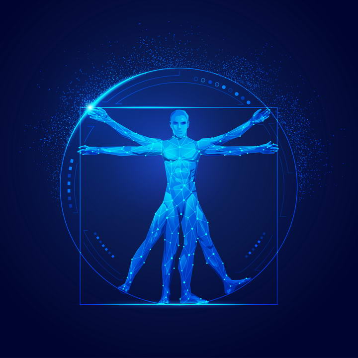 蓝色科幻风格点线组成的人体模型免扣图片素材