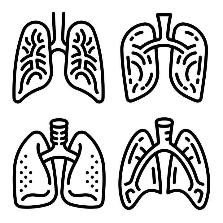 四款手绘黑色线条风格人体器官肺部图片免抠素材