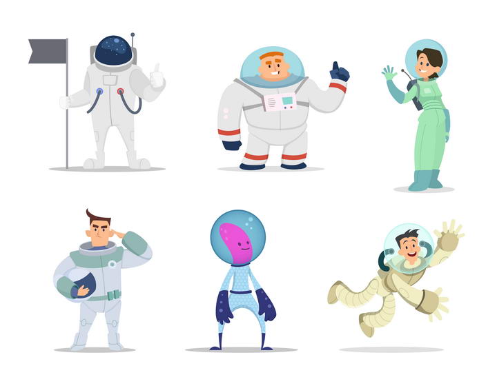 6款可爱卡通风格宇航员航天员免扣图片素材