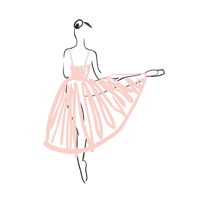 手绘涂鸦线条风格粉色长裙芭蕾舞舞者展示效果免抠矢量图片素材