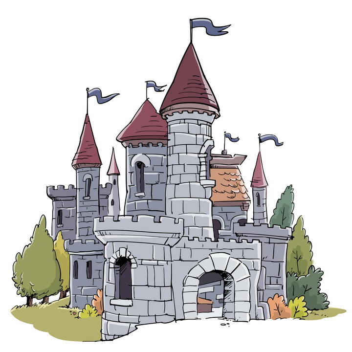 手绘插画风格西方城堡建筑图片免抠矢量图