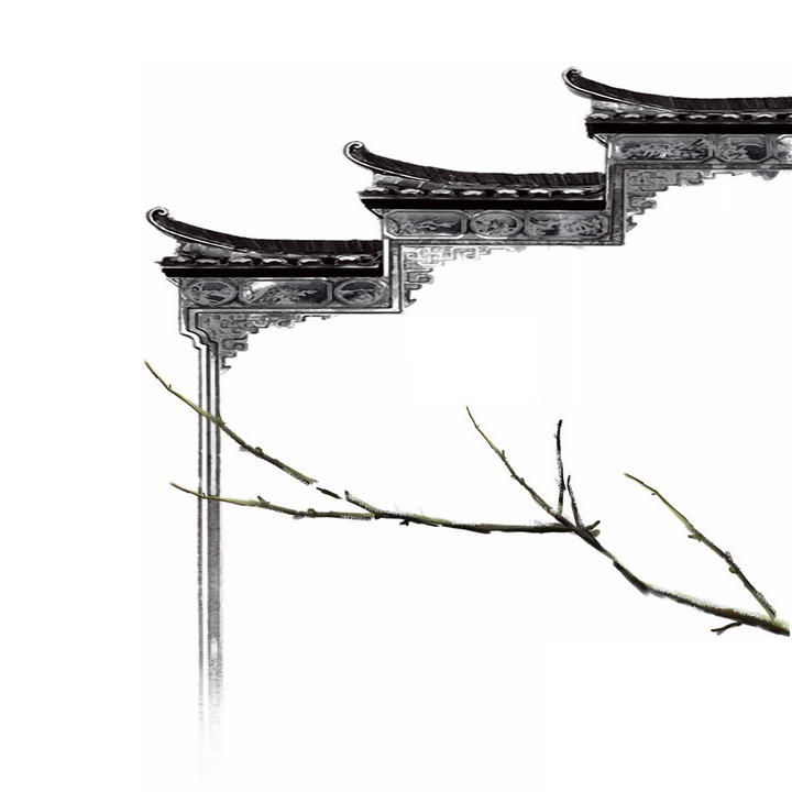 水墨画风格中国传统建筑徽式建筑屋檐png免抠图片