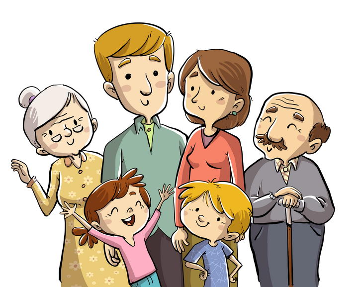 手绘卡通插画风格开心的一家人图片免抠矢量图