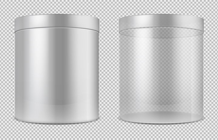 两款空白的半透明玻璃桶容器图片免抠素材