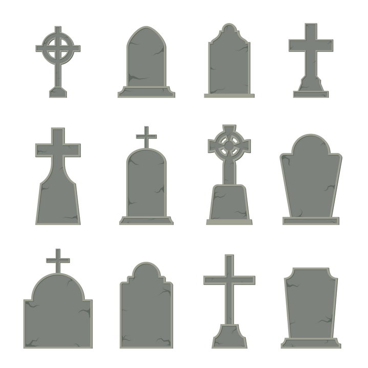12种各种形状的复活节卡通坟墓墓碑图片免抠矢量图