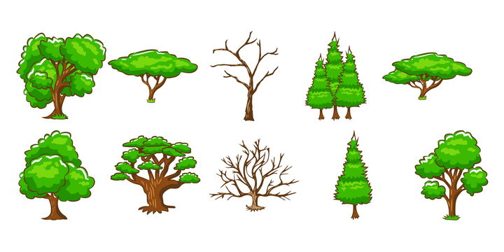 10款卡通风格的树木大树图片免抠素材