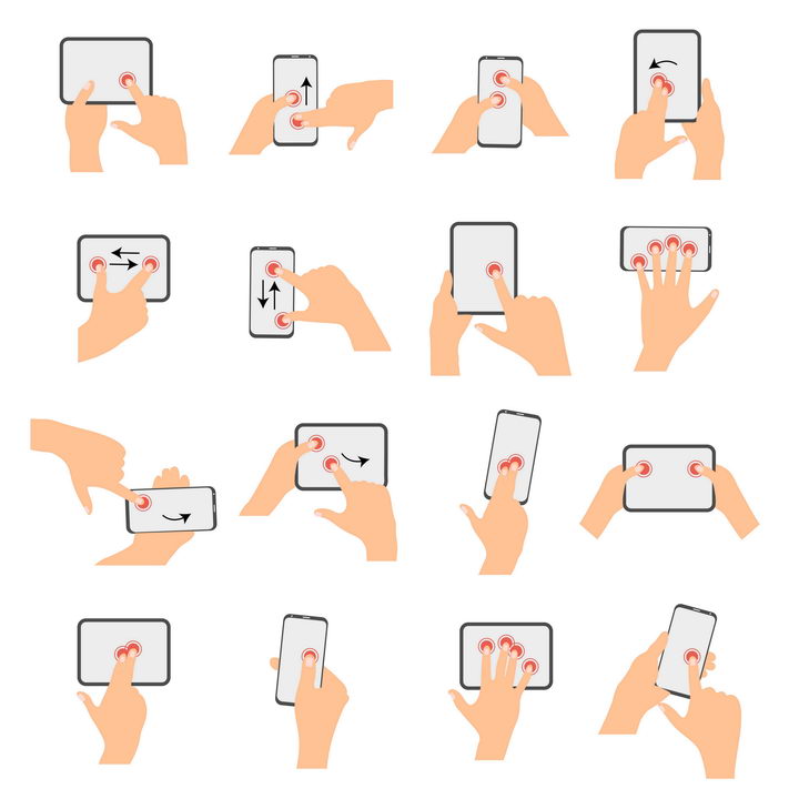 16款手机触摸屏手势操作示意图图片免抠矢量图