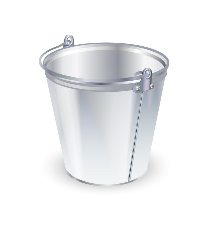 一个银色的金属水桶铁桶图片免抠矢量图