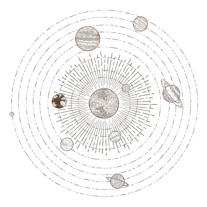 手绘简笔画插画风格太阳系九大行星结构图天文科普图片免抠素材