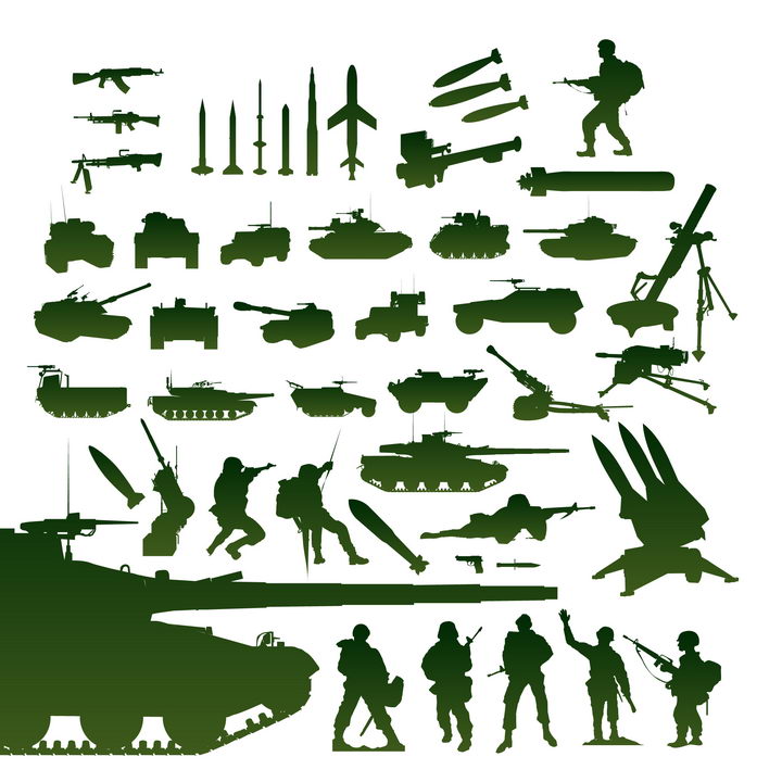 各种各样的步枪导弹坦克战车士兵剪影图片免抠素材 军事科幻-第1张