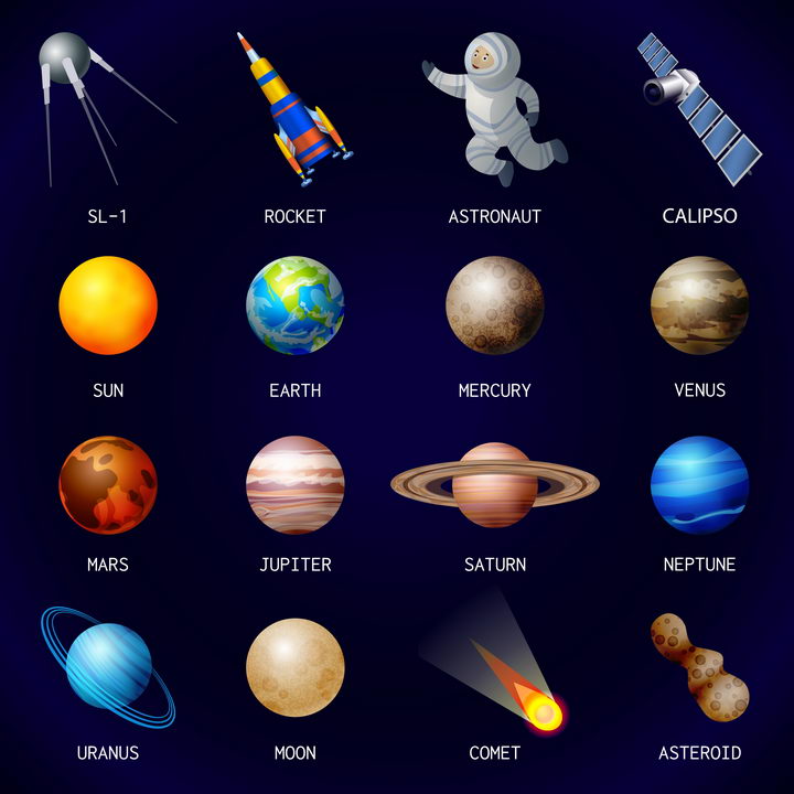 16款太阳金星地球木星彗星太阳系星球天文宇宙科普图片免抠素材
