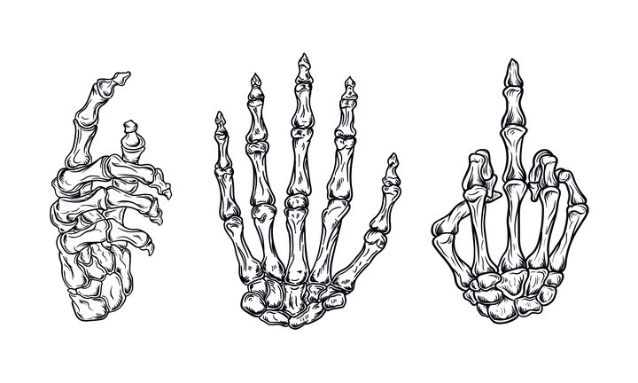 人体骨骼手掌骨头黑色手绘素描风格图片免抠素材