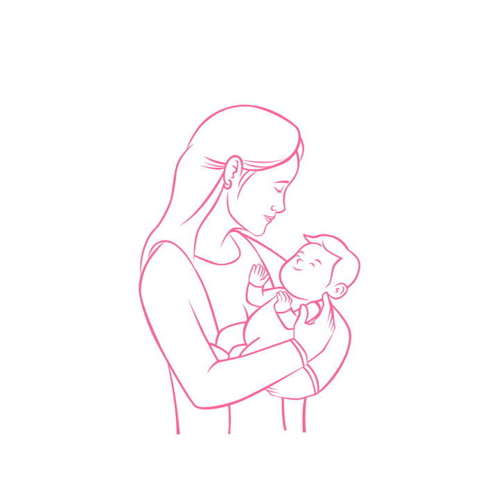 玫红色线条妈妈抱着孩子母子母亲节简笔画免抠矢量图片素材