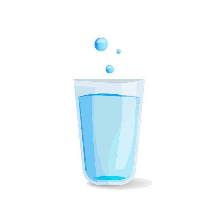 卡通风格玻璃杯中的蓝色水和水滴图片免抠素材 生活素材-第1张