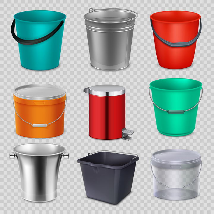 9种不同的垃圾桶水桶塑料桶图片免抠素材