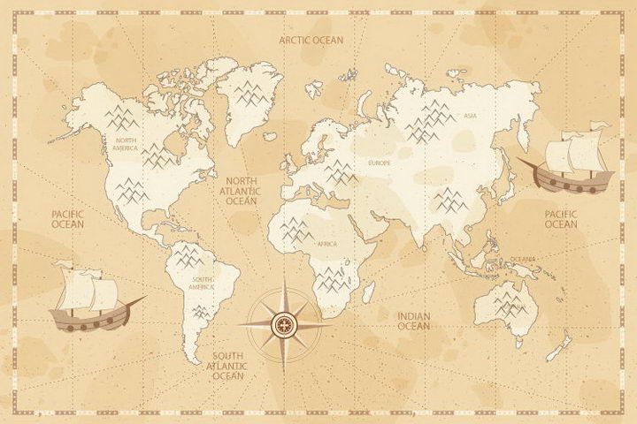 手绘复古风格世界地图背景图免抠图片素材