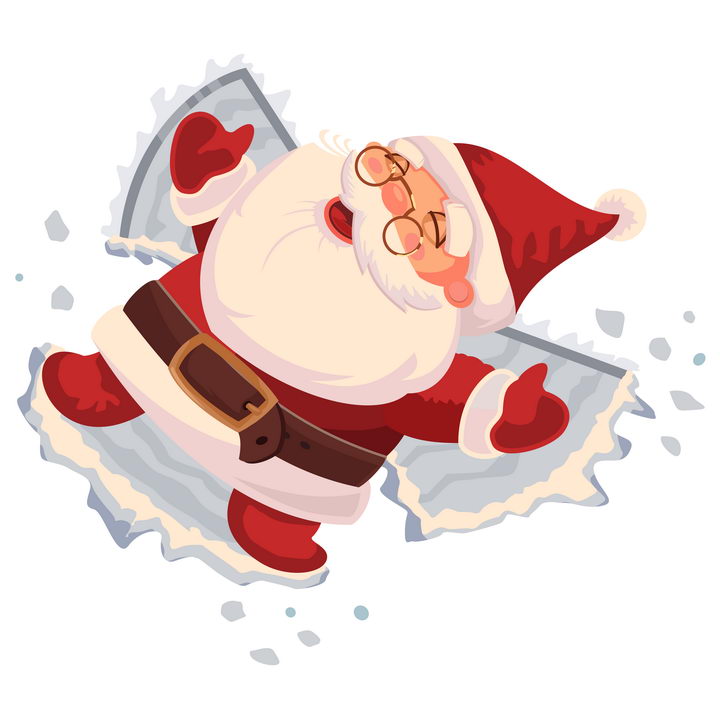 躺在雪地上玩雪的可爱卡通圣诞老人图片免抠矢量素材 人物素材-第1张
