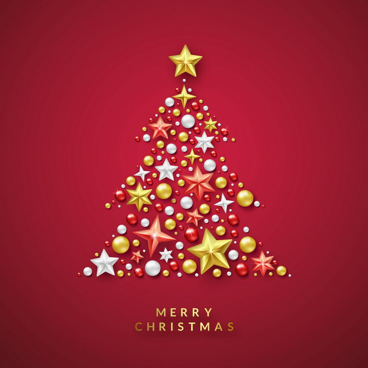 唯美风格立体星星圆球组成的圣诞节圣诞树装饰免抠图片素材