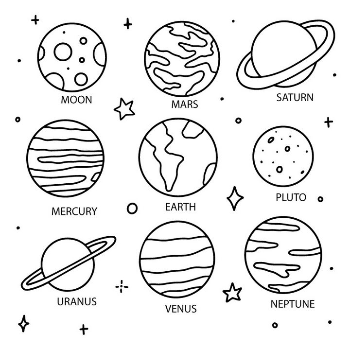 八大行星简笔画卡通图片