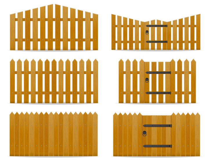 6款风格不同的木栅栏围墙免抠矢量图片素材 建筑装修-第1张