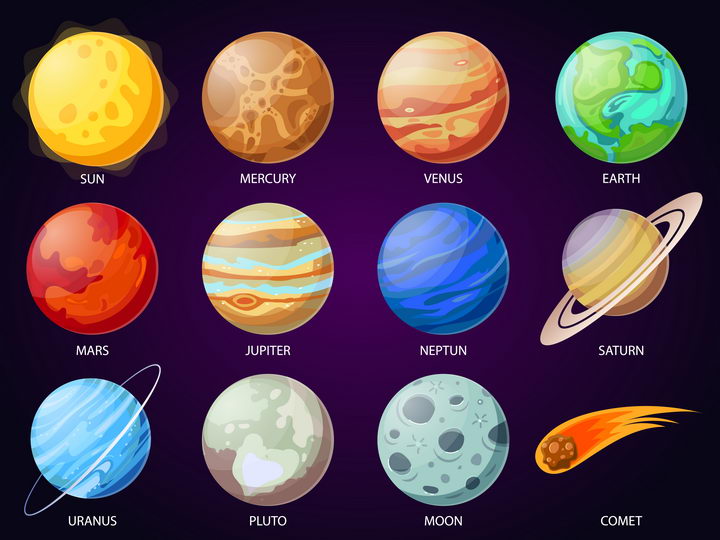 九大行星各自颜色图片