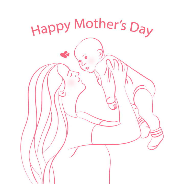 粉色线条妈妈抱着孩子母亲节免抠矢量图片素材