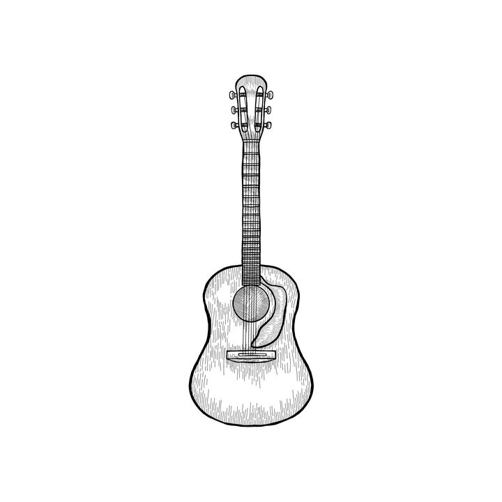 手绘素描风格吉他乐器图片免抠素材