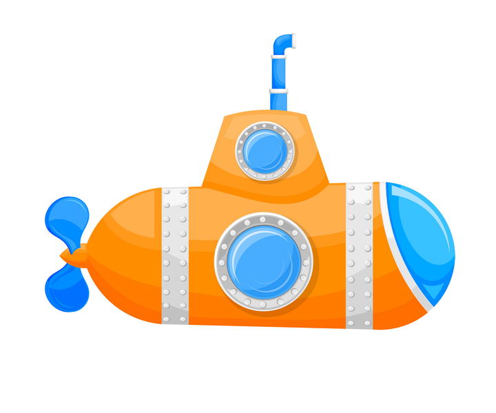 可爱橙色蓝色卡通潜水艇图片免抠素材