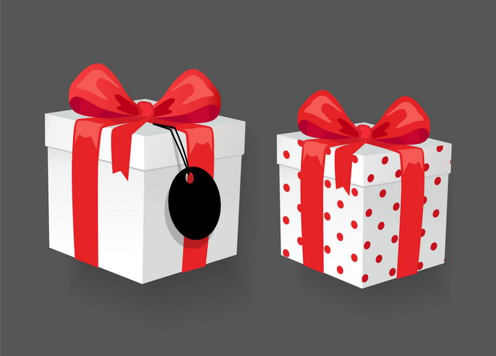 两款红色蝴蝶结包装带和白色礼物盒免抠图片素材