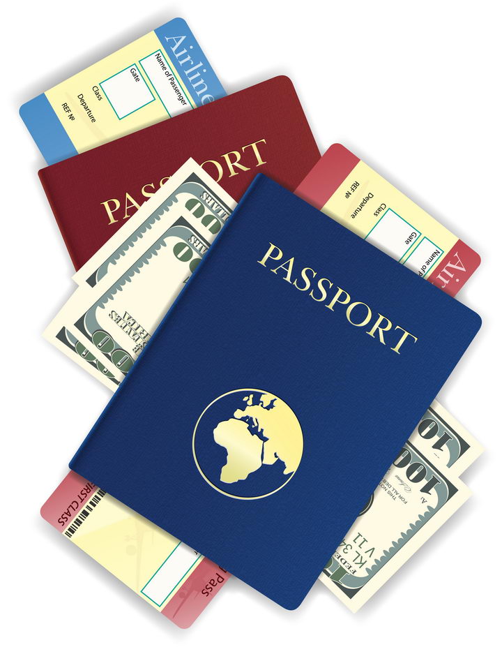 护照美元飞机票等一堆旅行用品免抠矢量图片素材 生活素材-第1张