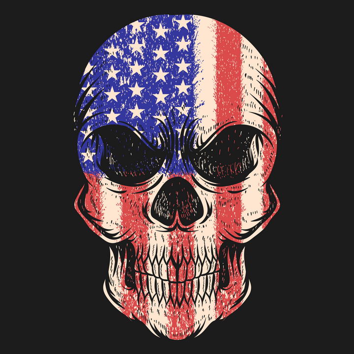 超酷美国国旗星条旗覆盖的骷髅头免抠矢量图片素材