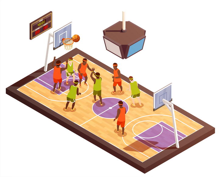 2.5D风格正在进行篮球比赛的篮球场图片免抠素材
