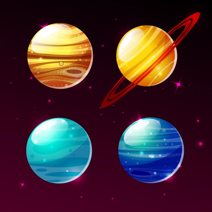 水晶风格太阳系行星木星土星天王星和海王星天文科普图片免抠素材 设计盒子