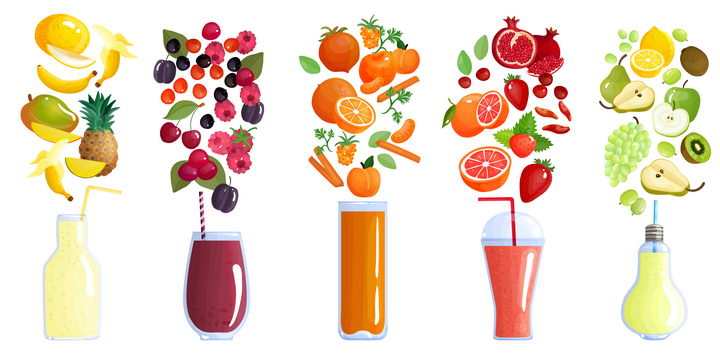 5种水果汁榨汁示意图图片免抠素材