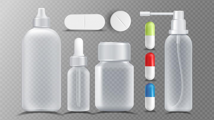 各种半透明的医用滴瓶药丸药片医疗用品图片免抠素材 健康医疗-第1张