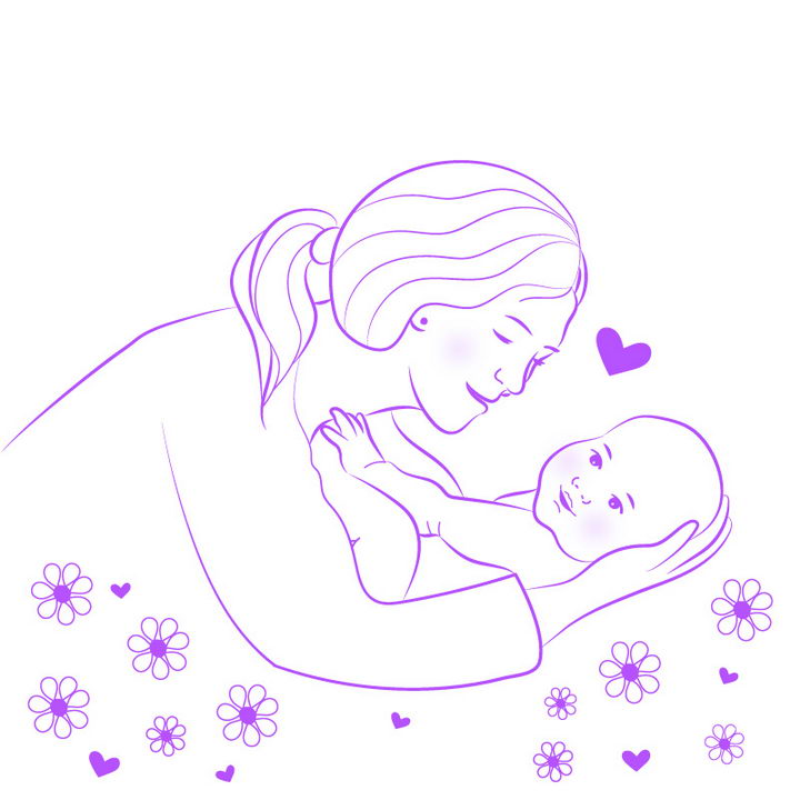 紫色线条妈妈抱着孩子母亲节免抠矢量图片素材