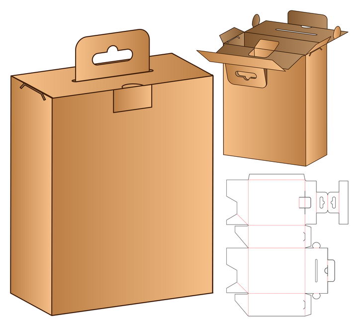一款棕色手提包装箱盒子分解图图片免抠矢量素材 工业农业-第1张
