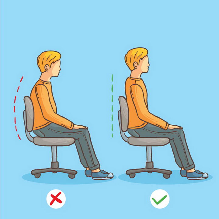 扁平插画人物错误与正确坐姿对比图片免抠素材 健康医疗-第1张