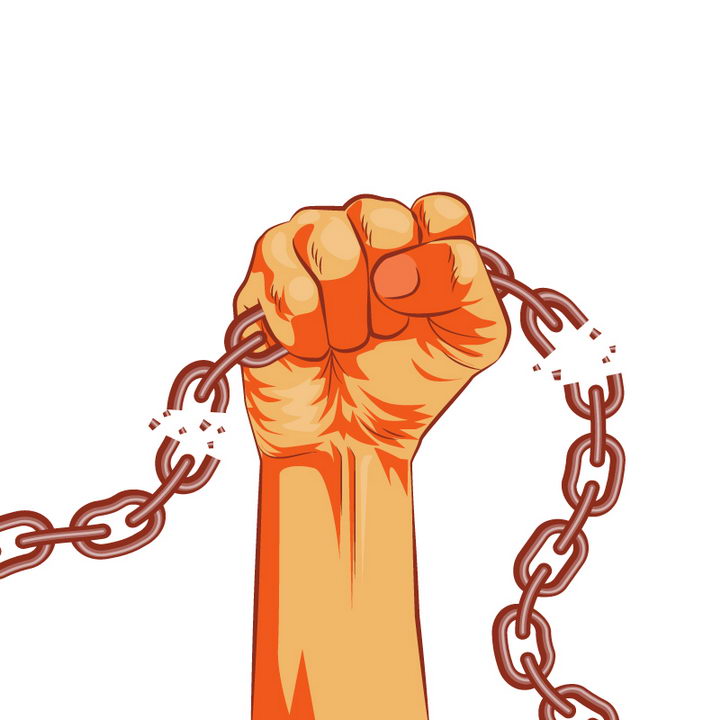 漫画风格握紧的拳头挣脱枷锁铁链象征了力量和不屈不服的精神图片免抠矢量素材 插画-第1张
