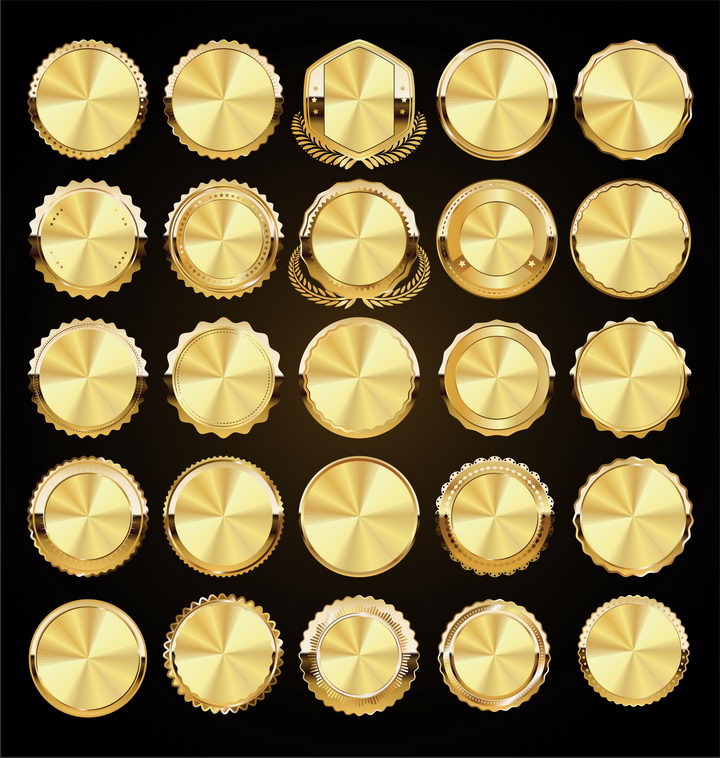 25款逼真的金色金属色风格空白徽章图片免抠素材 标志LOGO-第1张