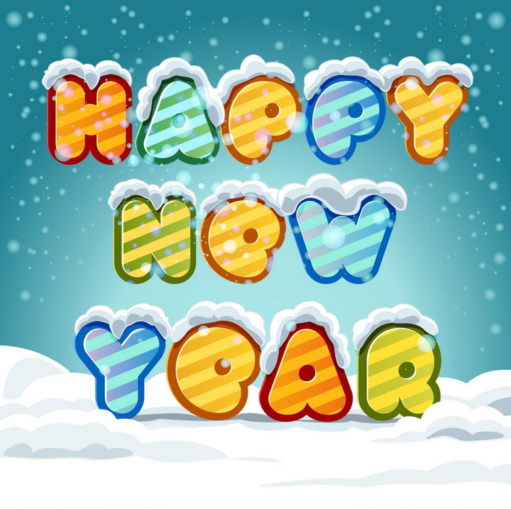 冬天被雪花覆盖的新年快乐happy New Year英文字体图片免抠素材 设计盒子
