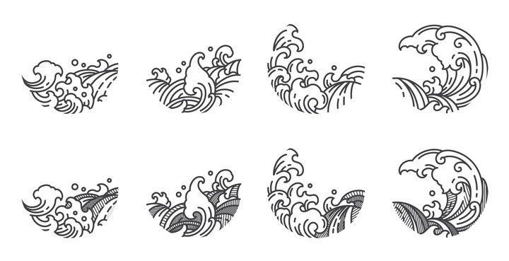 8款中国风传统波浪海浪线条图案图片免抠矢量图素材 装饰素材-第1张