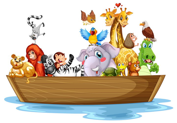 卡通动物过河各种动物坐船图片免抠矢量素材 设计盒子
