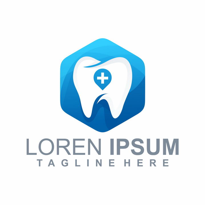 牙齿牙科牙医蓝色六边形背景logo设计方案图片免抠矢量素材 标志LOGO-第1张