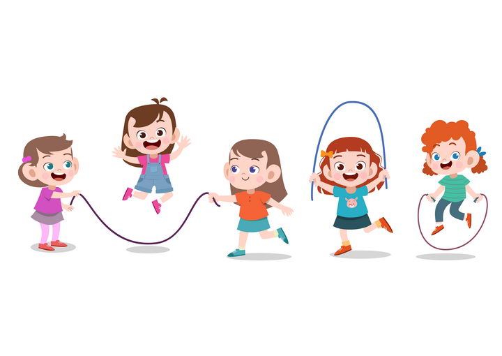 一群正在跳绳的卡通小朋友图片免抠矢量素材 教育文化-第1张
