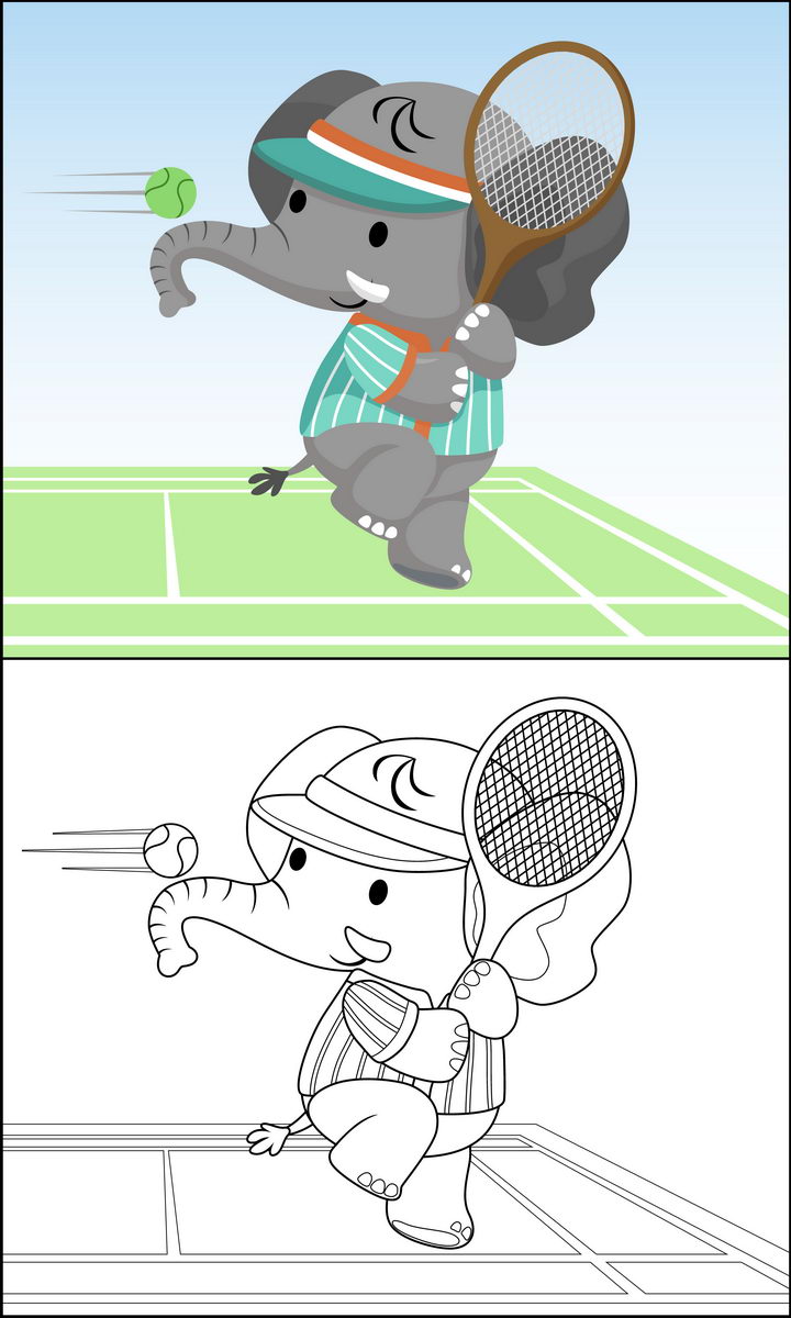 正在打网球的卡通大象简笔画图片免抠素材 简笔画-第1张