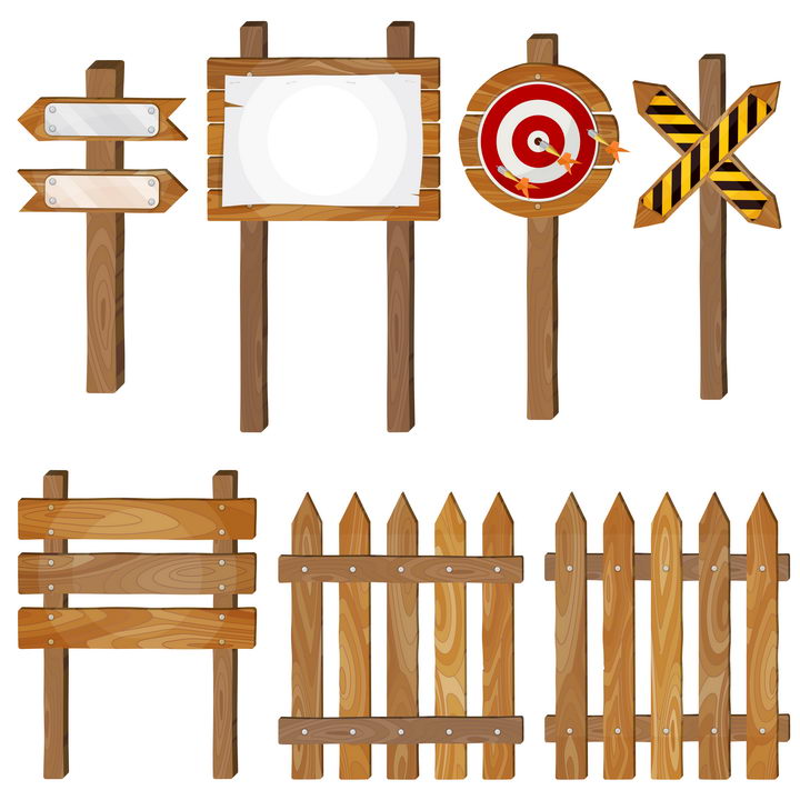 7款木制指示路牌靶子和栅栏图片免抠矢量素材 建筑装修-第1张