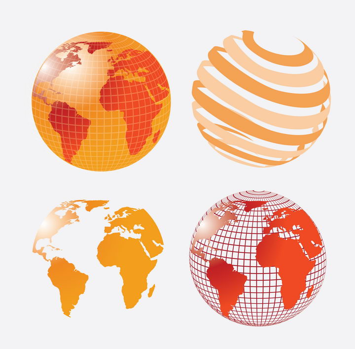 4款橙色红色的抽象风格地球世界地图图案图片免抠矢量素材 科学地理-第1张