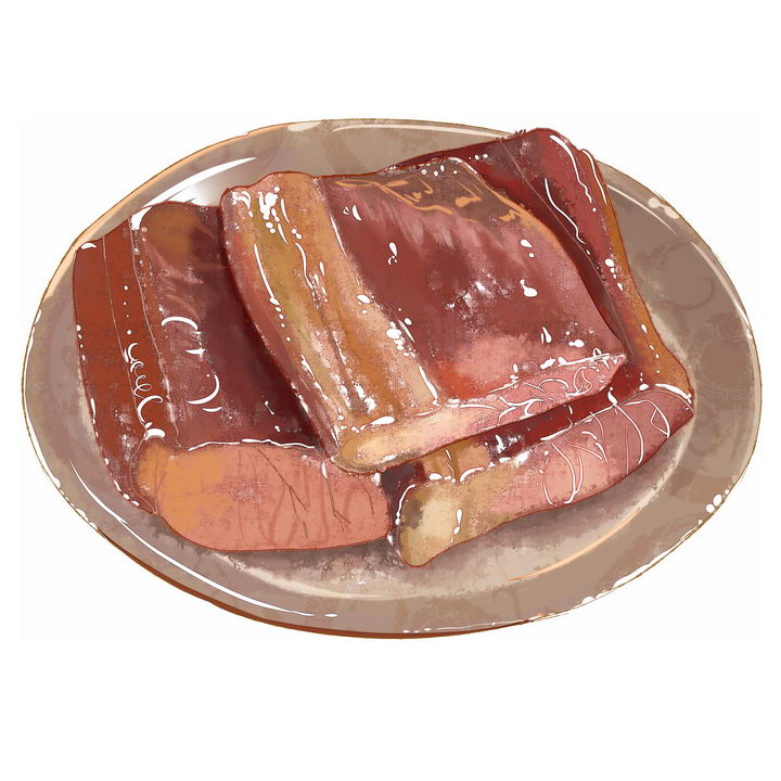 彩绘风格美味腊肉美食图片免抠png素材 生活素材-第1张